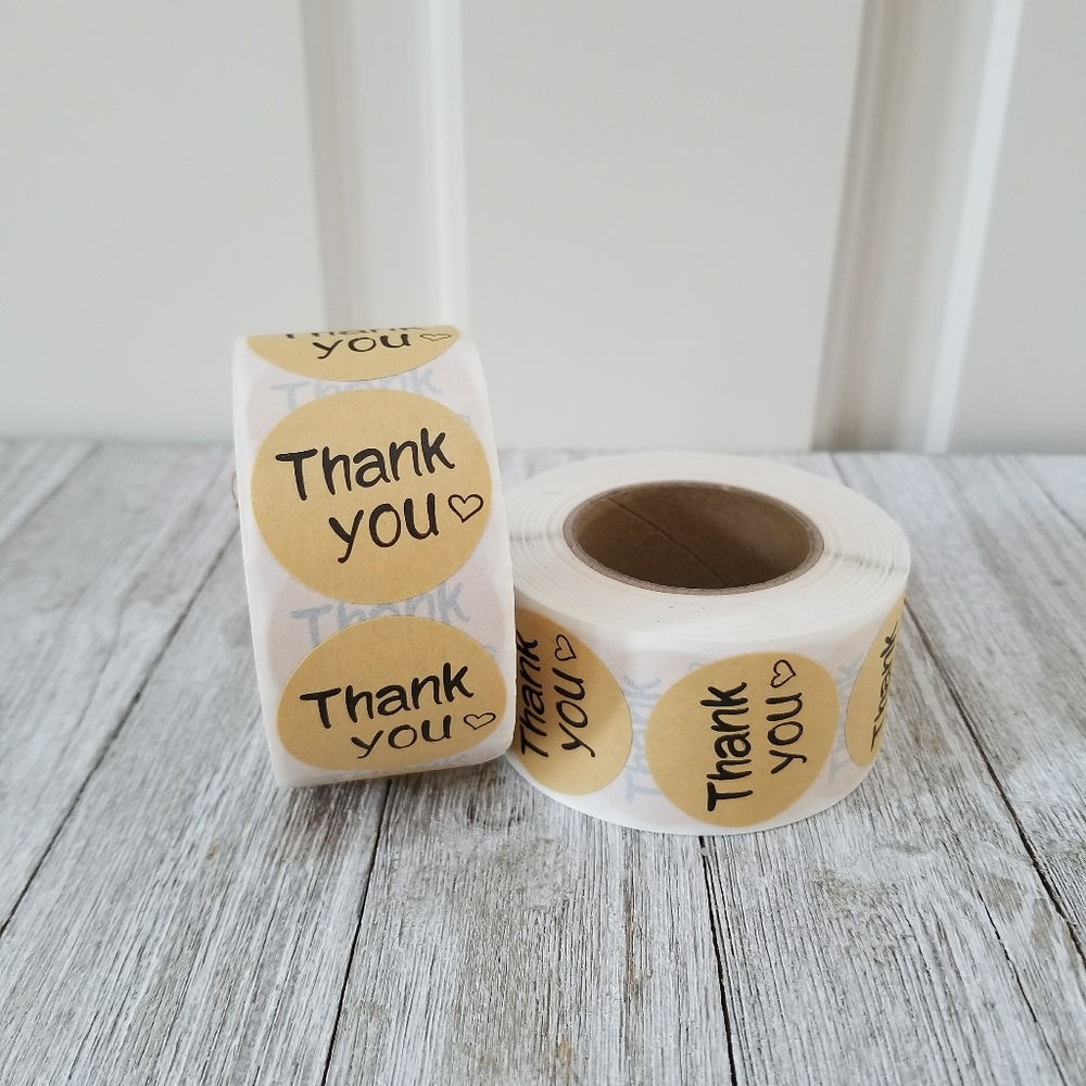 Thank You Kraft Paper Stickers Two Rolls 1000